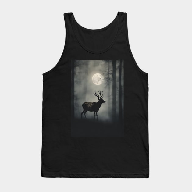 Deer in the Foggy Forest Vintage Art Tank Top by Art-Jiyuu